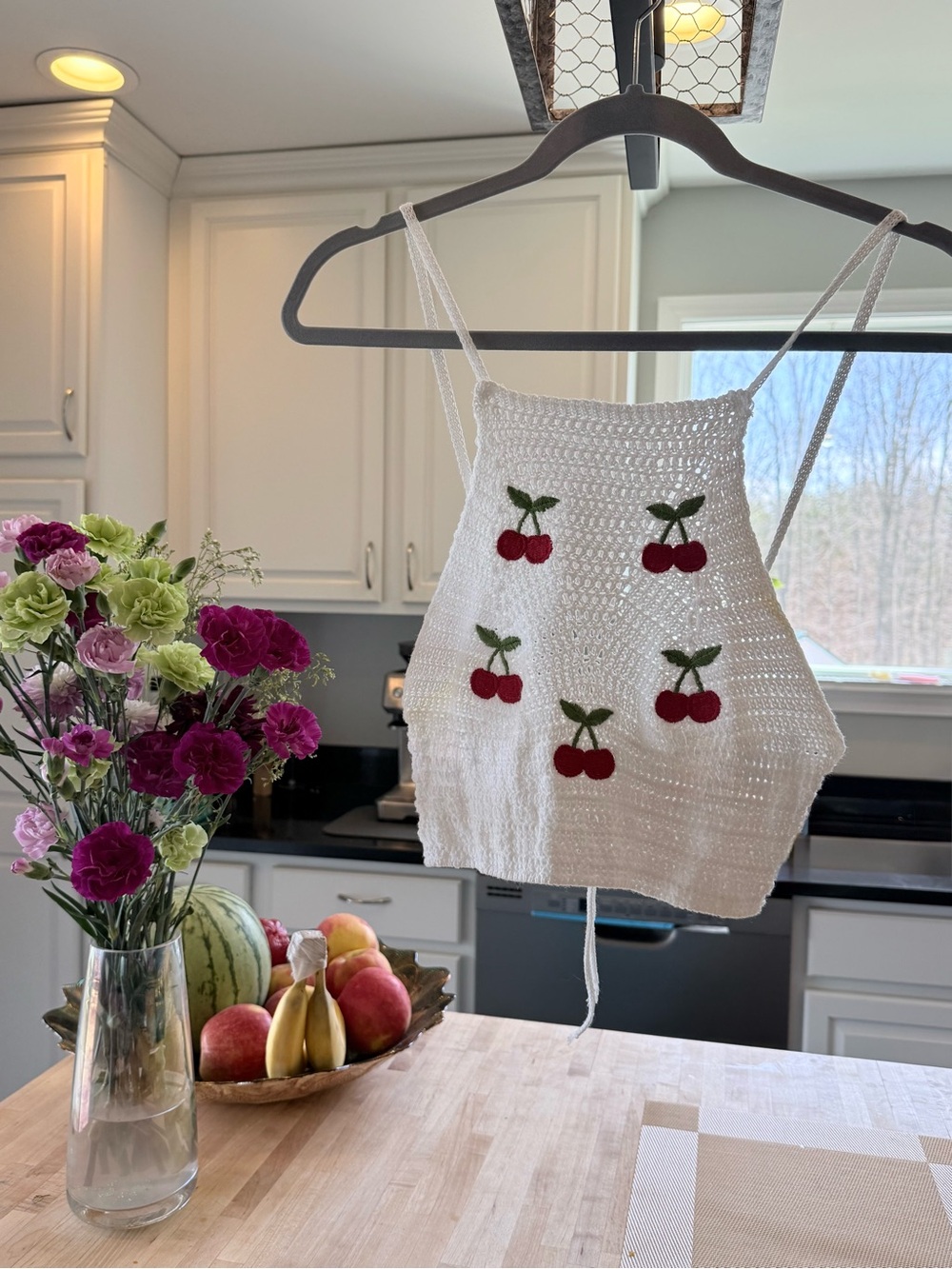 SHEIN White Crochet Cherry Appliqué Halter Crop Top $5
